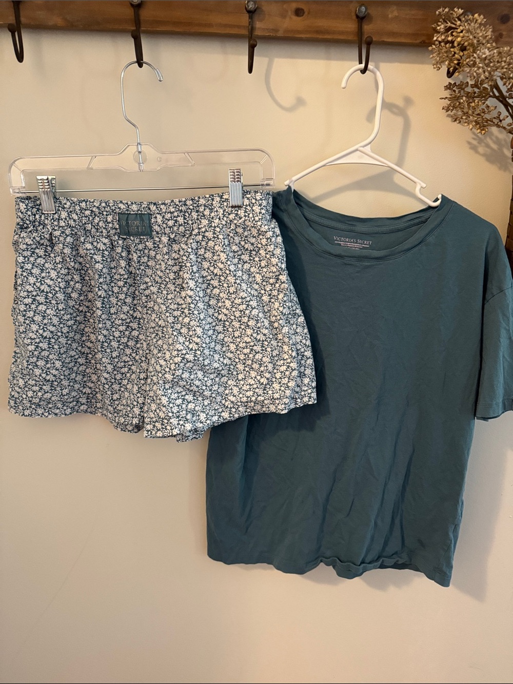 Victoria's Secret Teal floral boxer lounge set